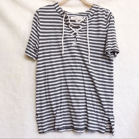 LOFT Black and White Front Tie Top - Picture 8 of 8